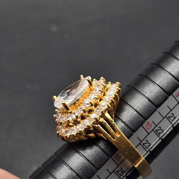 Pear Cut CZ Ring 14K Gold Plated Size 10.75 Lind 14K HGE Layered - Picture 3 of 14